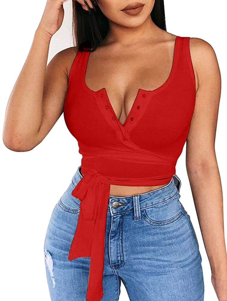 Price:$9.29 Women's Sexy Summer Button Sleeveless Tank Strappy Casual Basic Crop Top at Amazon Women’s Clothing store