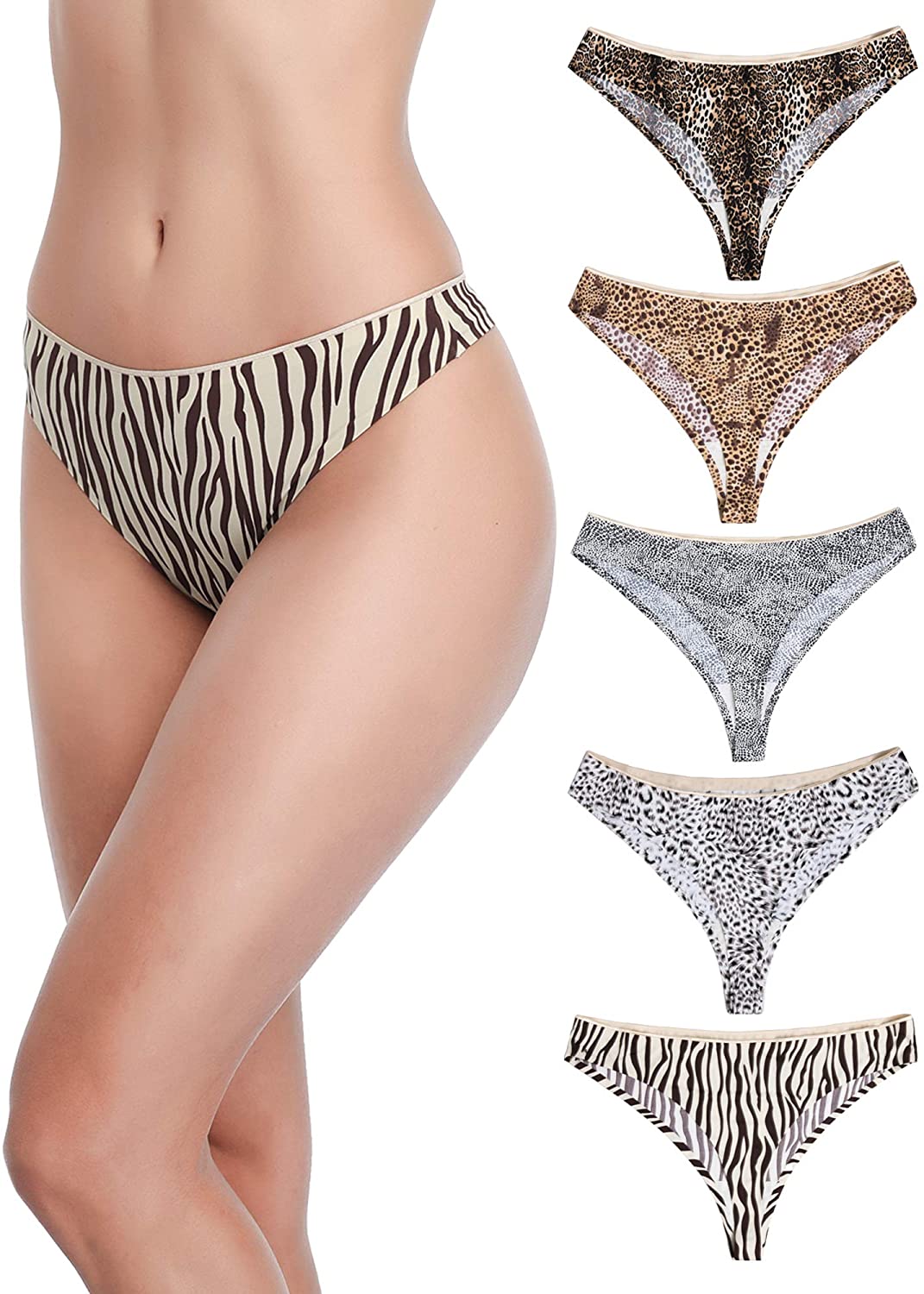 Price:$19.99 Seamless, Soft, Spandex Stretchy Nylon Leopard Print Animal Print Thongs for Women : Clothing, Shoes & Jewelry