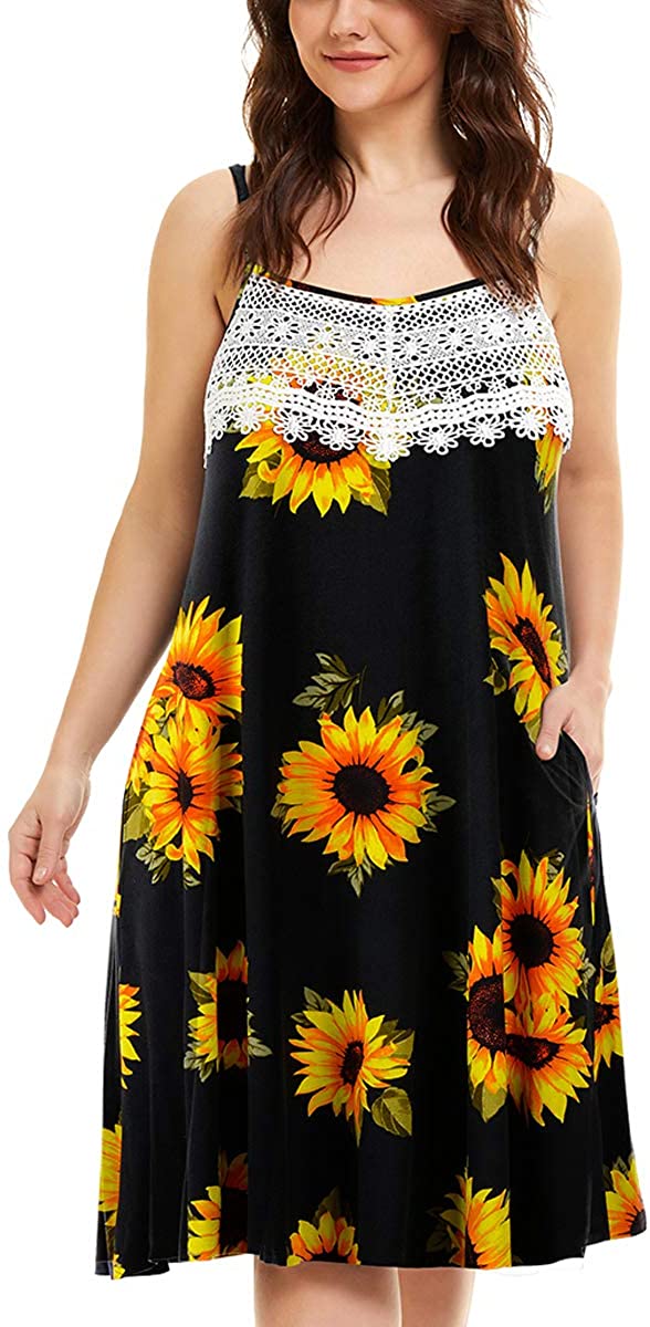 Price:$24.99 Womens Chemise Lace Plus Size Pajama Sleep dress Adjustable Spaghetti Strap Nightgown with Pockets at Amazon Women’s Clothing store