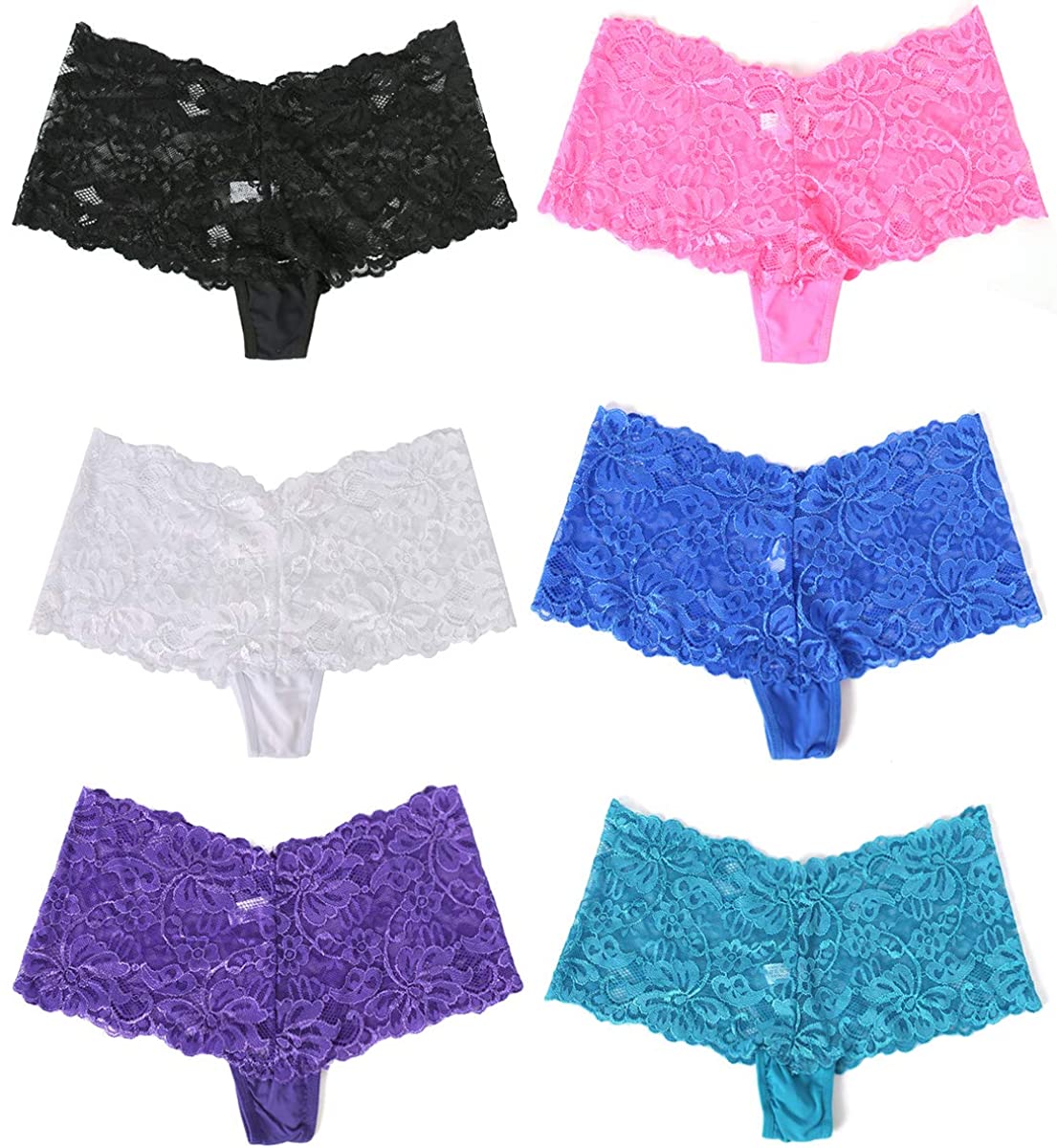 Price:$13.99 6 Pack Women's Hipster Lace Trim Boyshort Underwear Panties Sheer Plus Size at Amazon Women’s Clothing store