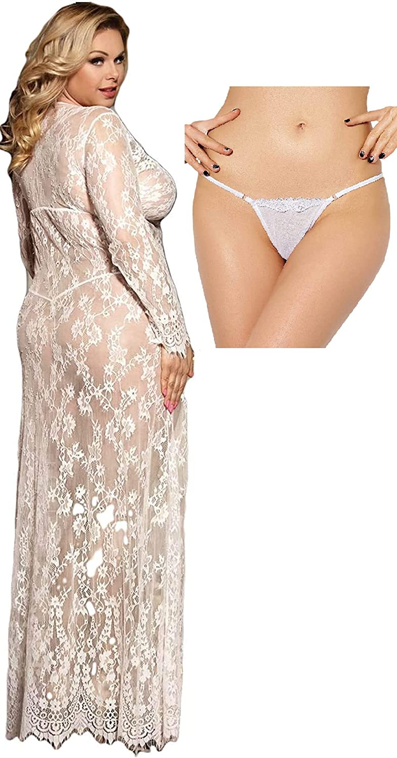 Price:$20.99 Hour Women's Delicate Lace Long Sleepwear Gown Lingerie, Sexy G String Panty, White, Medium, Bundle of 2: Clothing, Shoes & Jewelry