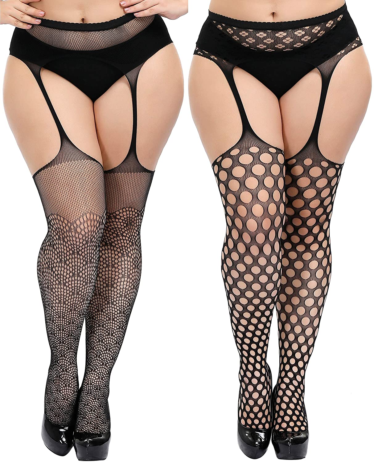 Price:$11.99 Womens Fishnet Stockings Plus Size Tights Suspender Pantyhose Thigh High Stockings 2 Pairs (Black 7393): Clothing, Shoes & Jewelry