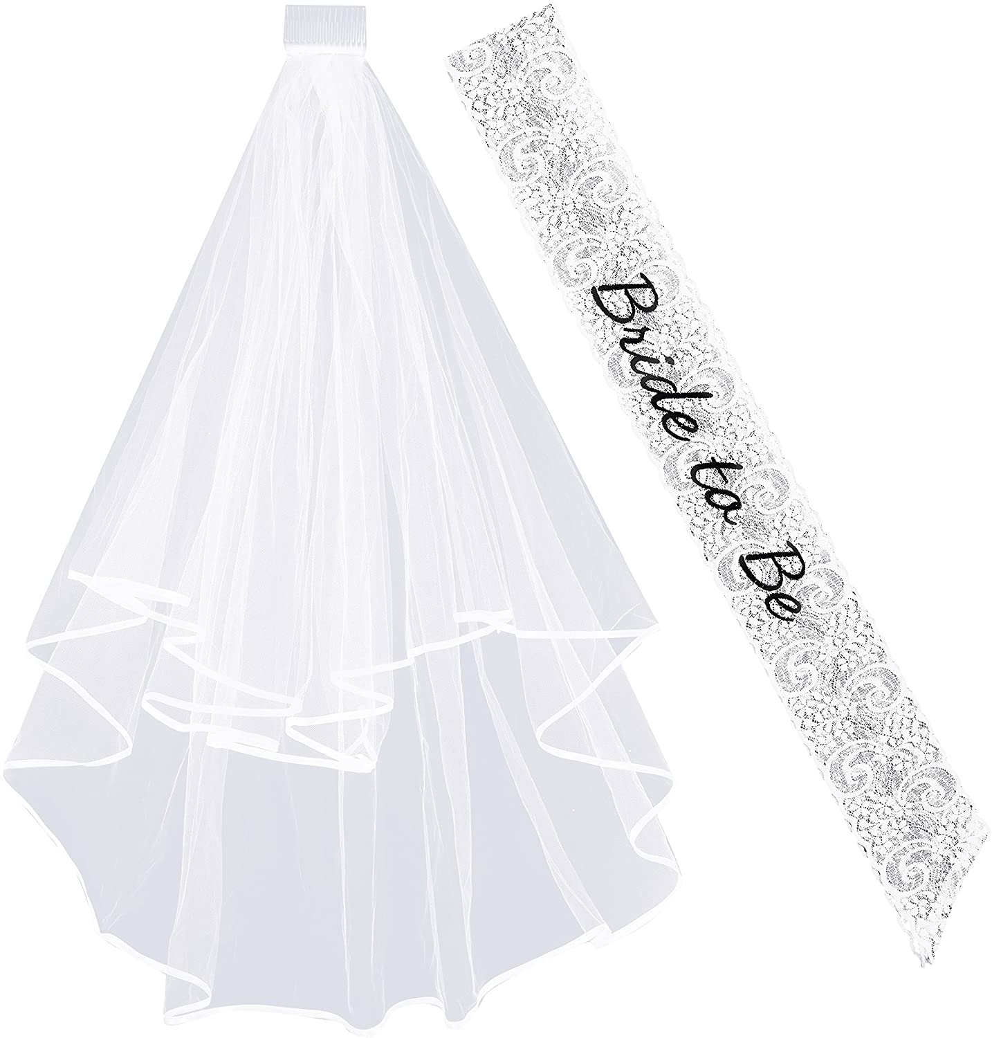 Price:$6.99 Bride to Be Bachelorette Veil Lace Sash with Ribbon Edge and Comb for Bachelorette Party Bridal Shower : Clothing, Shoes & Jewelry
