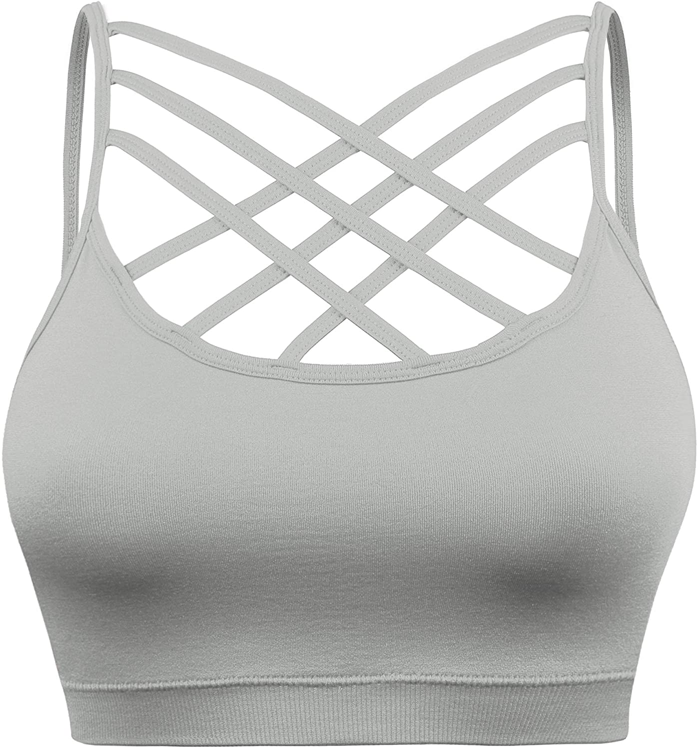 Price:$12.85 Womens Comfort Cami Crop Top Seamless Crisscross Front Strappy NO PDDED Bralette Sports Bra Top (S~3XL) at Amazon Women’s Clothing store
