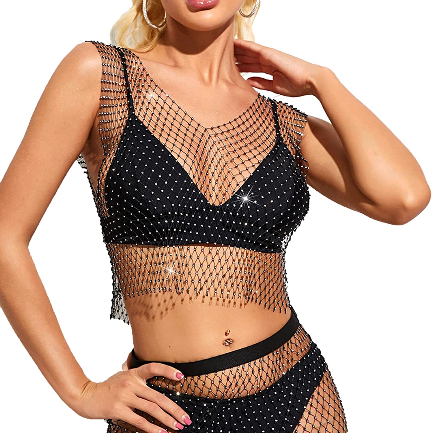 Price:$15.99 Women's Rhinestone Crop Tank Top : Clothing, Shoes & Jewelry
