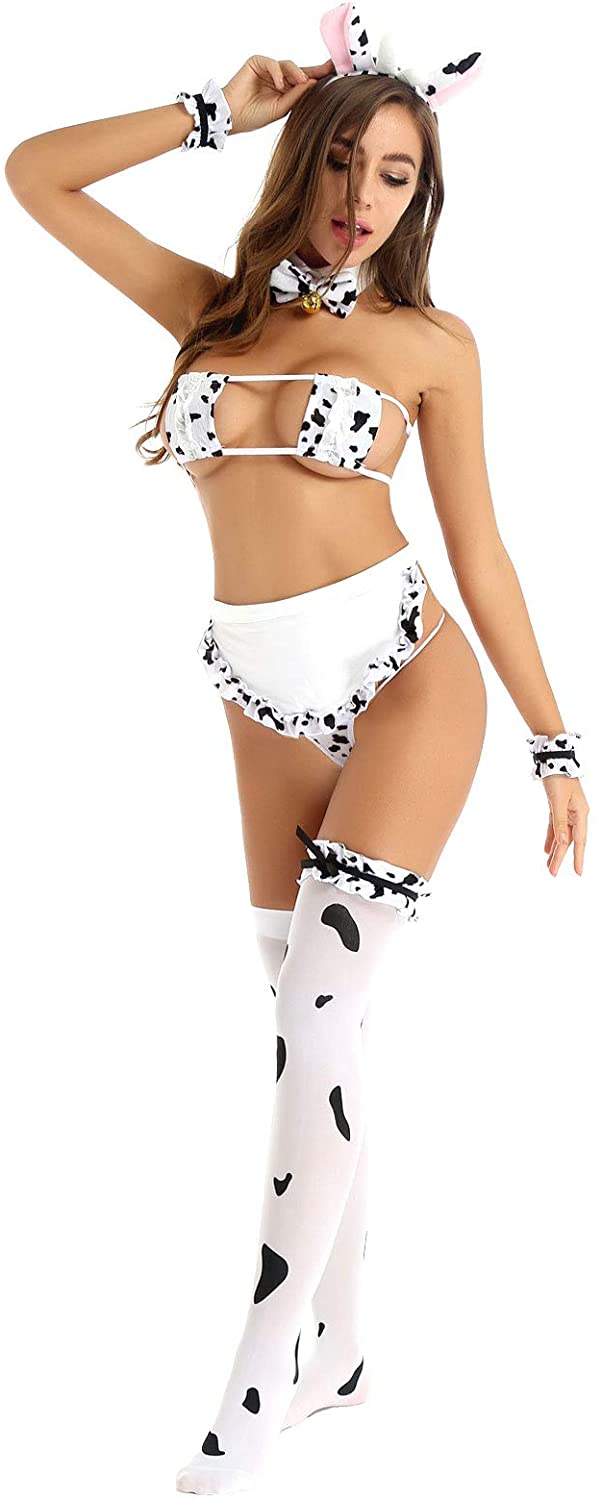Price:$28.64 Women's Anime Cow Cosplay Costume Sexy Lingerie Maid Uniform Outfit Set Nightwear Type B One Size: Clothing, Shoes & Jewelry
