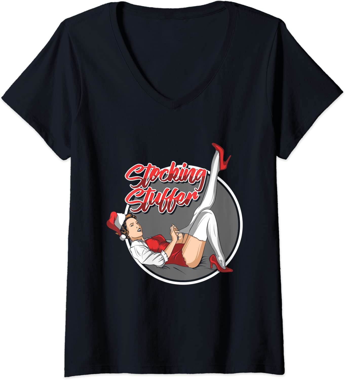 Price:$18.99 Sexy Holiday Christmas Lingerie Stocking Stuffer V-Neck T-Shirt : Clothing, Shoes & Jewelry