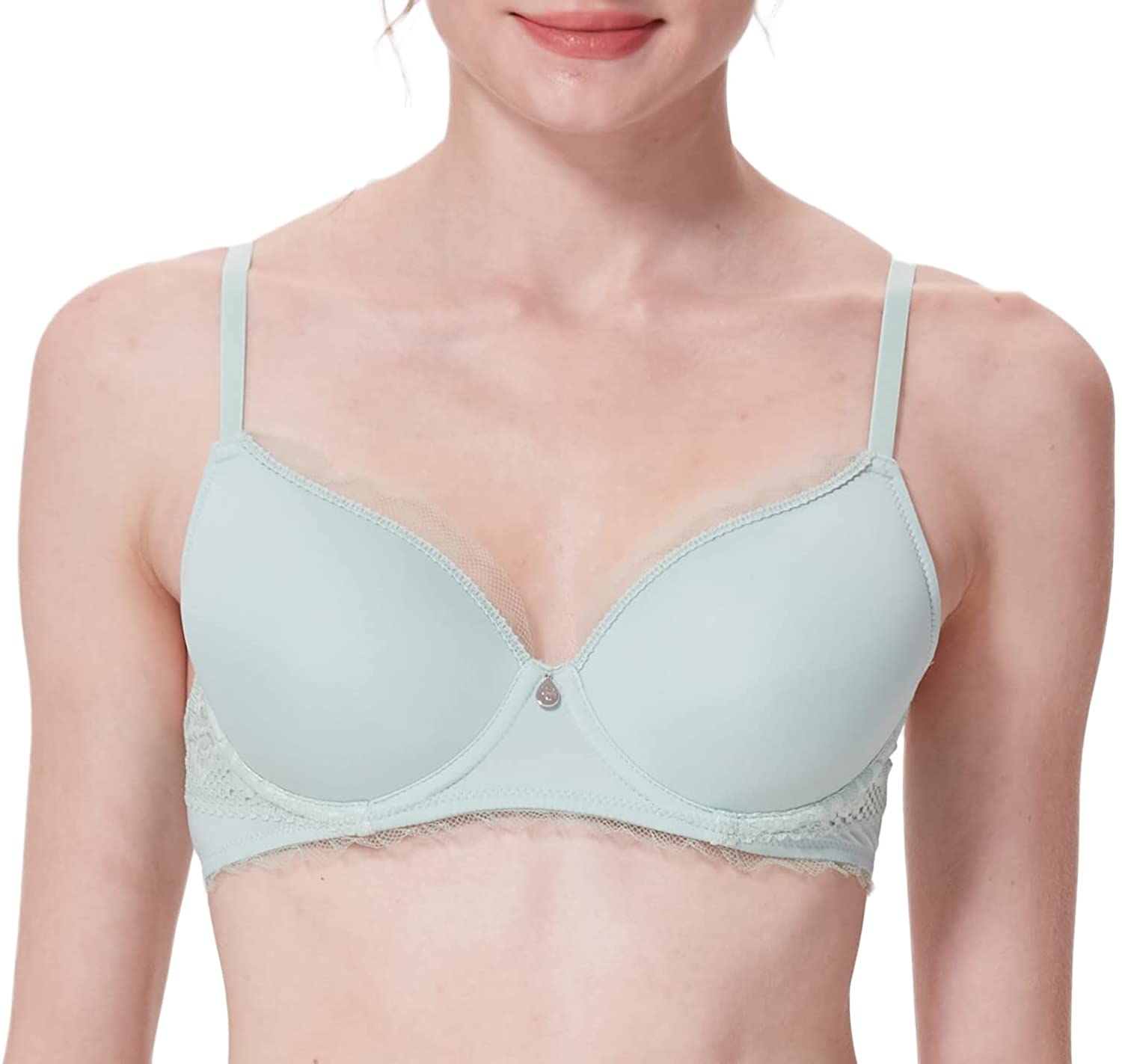 Price:$31.99 Lingerie Women’s Lace Molded T-Shirt Mesh Ruffle Bra at Amazon Women’s Clothing store