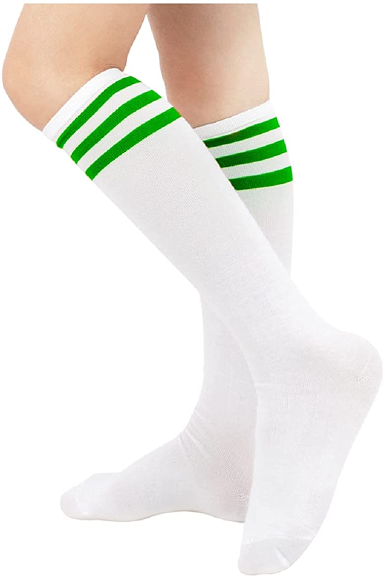 Price:$7.99 Classic School Girl Triple Striped Tube Socks Over The Calf Stockings (White+Green) : Clothing, Shoes & Jewelry