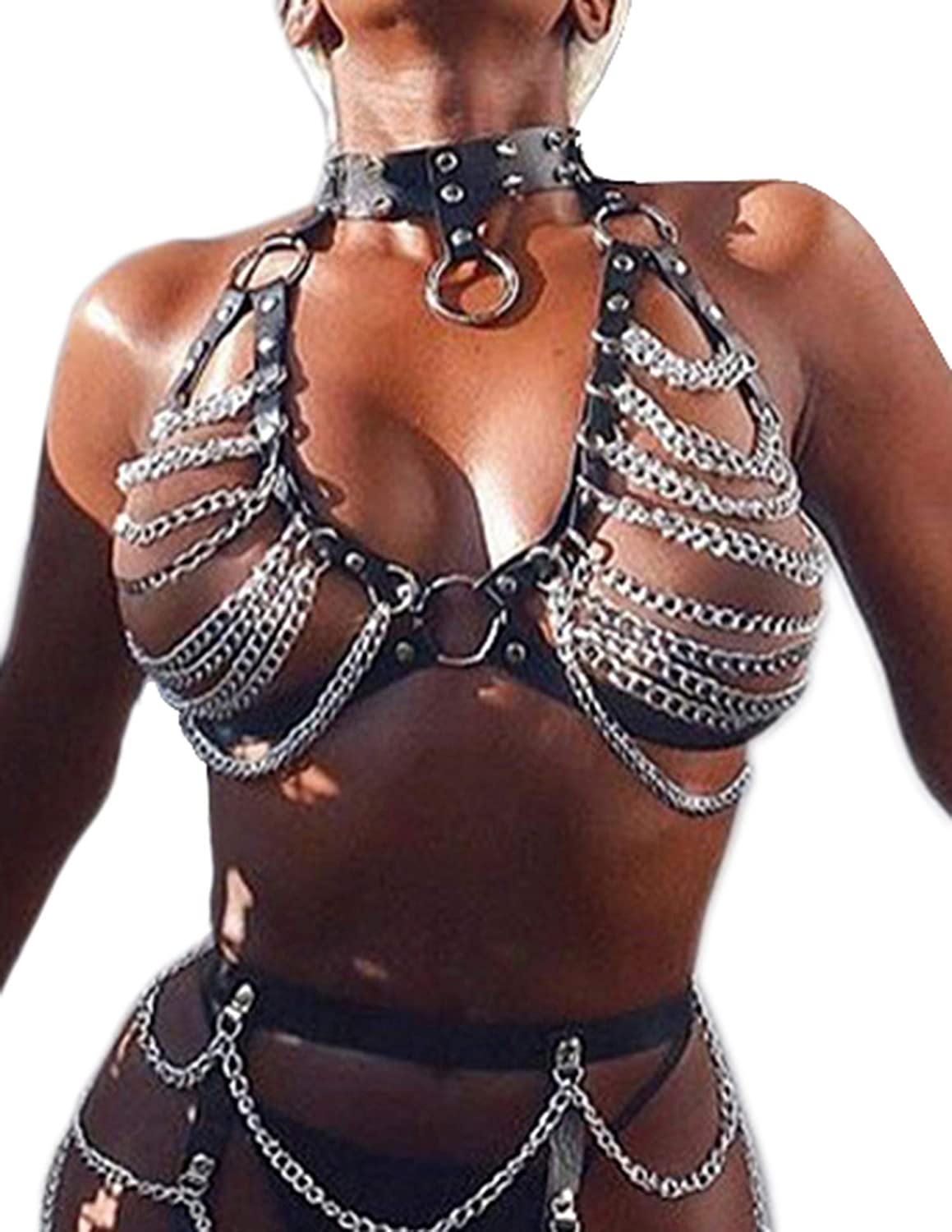 Price:$23.99 Music Festival Punk Belt Sexy Body Chain Faux Leather Chest Strap Adjustable Buckle and O-Ring, One Size Black: Clothing, Shoes & Jewelry