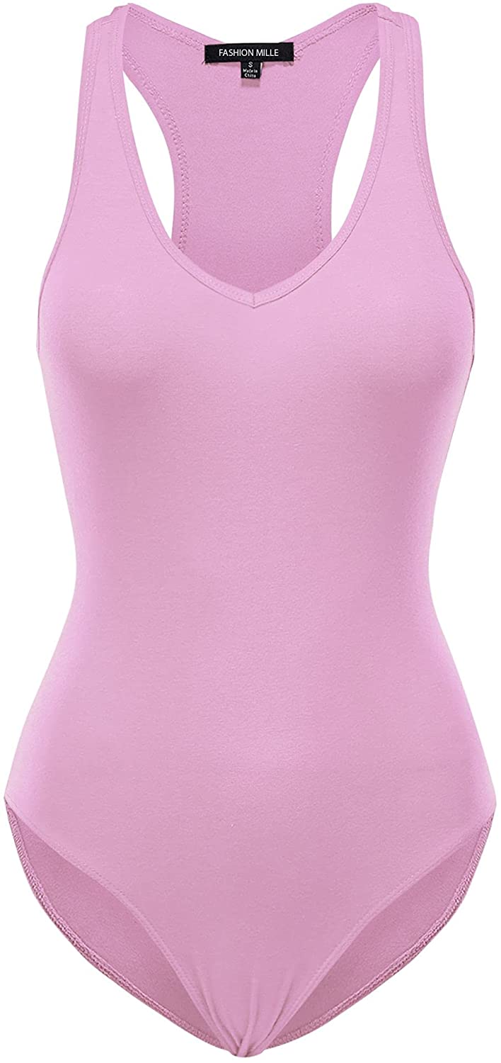Price:$4.97 Women Basic Solid Sleeveless V Neck Stretchy Bodysuit Top at Amazon Women’s Clothing store