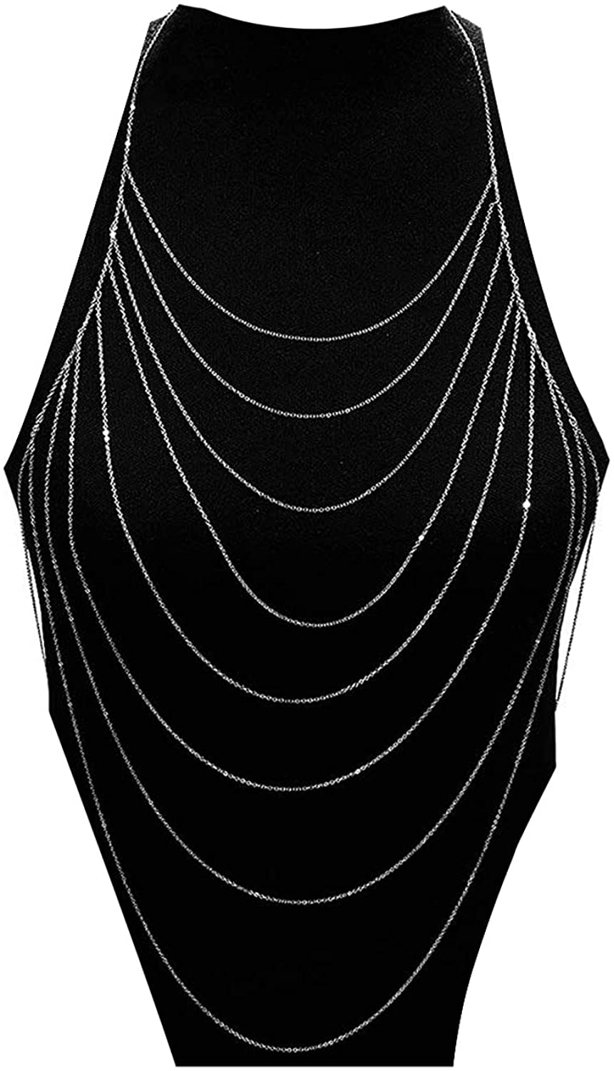 Price:$10.99 Bikini Cross Body Chain Sexy Adjustable Harness Chain Multirow Tassel Crossover Beach Necklace Jewelry for Women (Silver) : Clothing, Shoes & Jewelry