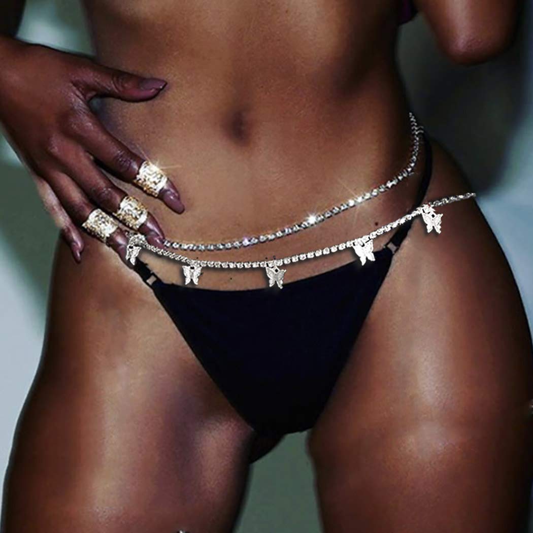 Price:$9.66 Halloween Crystal Butterfly Waist Chain Belly Silver Belt Body Chains Summer Beach Body Accessories Jewelry for Women and Girls : Clothing, Shoes & Jewelry