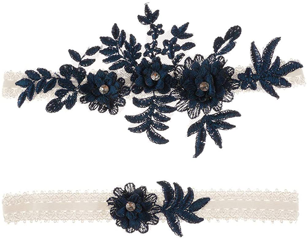 Price:$8.99 Lace Garter Set Handmade Flower Rhinestone Bride Prom Party Leg Garter Belt Navy : Clothing, Shoes & Jewelry