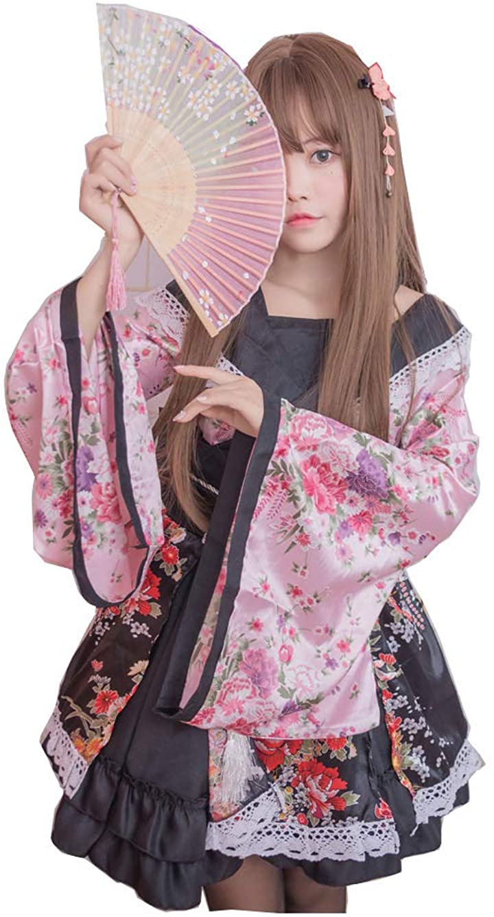 Price:$26.99 Girls Japanese Kimono Costume Floral Print Wa Lolita Kimono Women Maid Dress Short Skirt Anime Cosplay Outfit : Clothing, Shoes & Jewelry