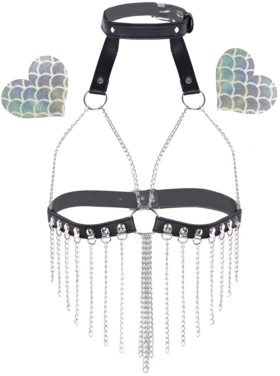 Price:$21.95 Tassel Body Harness Cage Bra Fringe Chest Belt Festival Tank Top Costume Party Clubwear (Send 2PCS Pasties), Black, One Size : Clothing, Shoes & Jewelry
