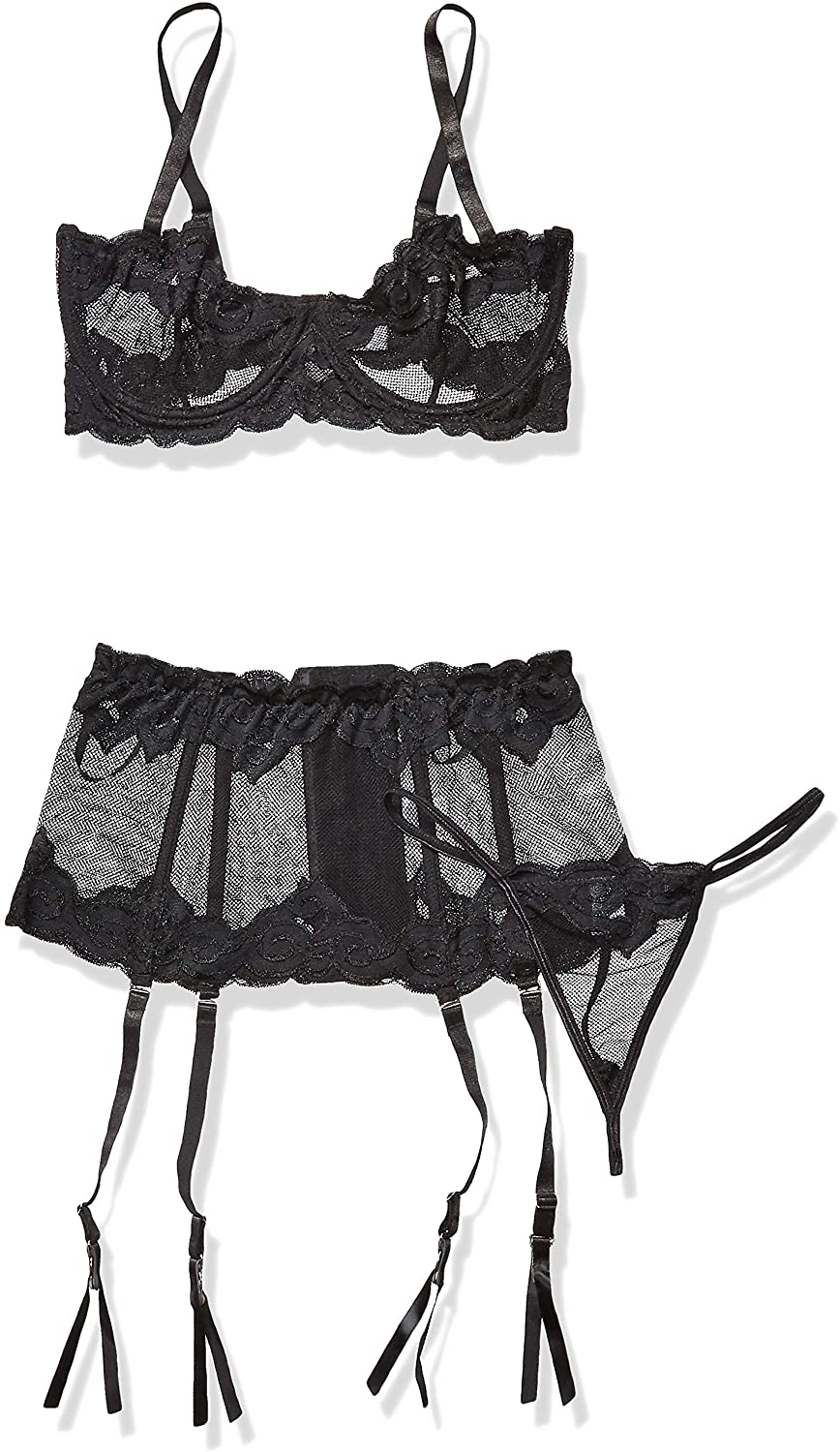 Price:$29.98 Moments womens Embroidered Mesh Underwire Bra and Garter Belt adult exotic lingerie sets, Black, Large 36 US: Adult Exotic Lingerie Sets: Clothing, Shoes & Jewelry