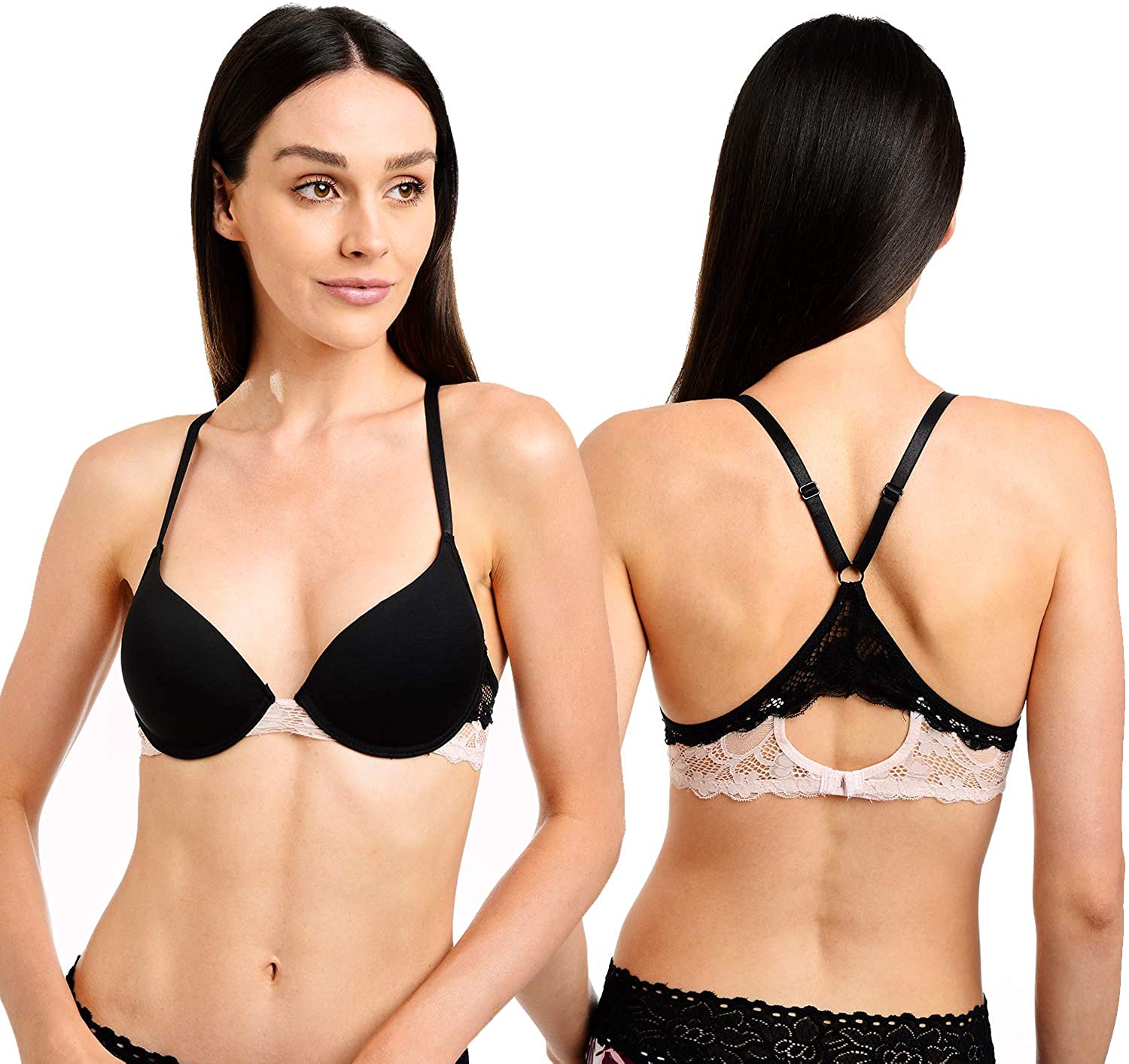 Price:$16.71 MALANDRINO Women's Micro Racerback Style T-Shirt Everyday Bra with Lace, 2 Pack, Black/Pink at Amazon Women’s Clothing store