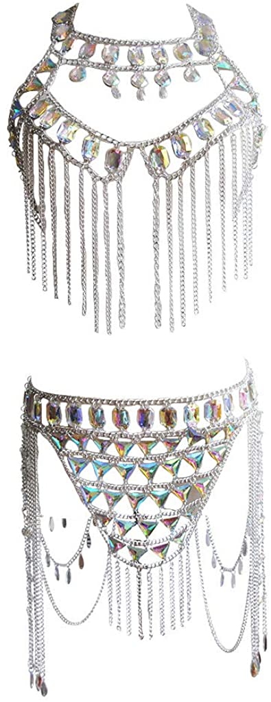 Price:$43.99 Jennie Beach Sexy Colorful Suit Body Chain (Silvery Color) : Clothing, Shoes & Jewelry