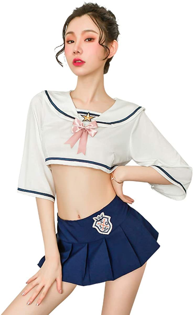 Price:$25.99 Cute Sexy Japanese JK School Girl Sailor Suit Anime Cosplay Lingerie Set Sexy Crop Top and Mini Skirt (White): Clothing, Shoes & Jewelry