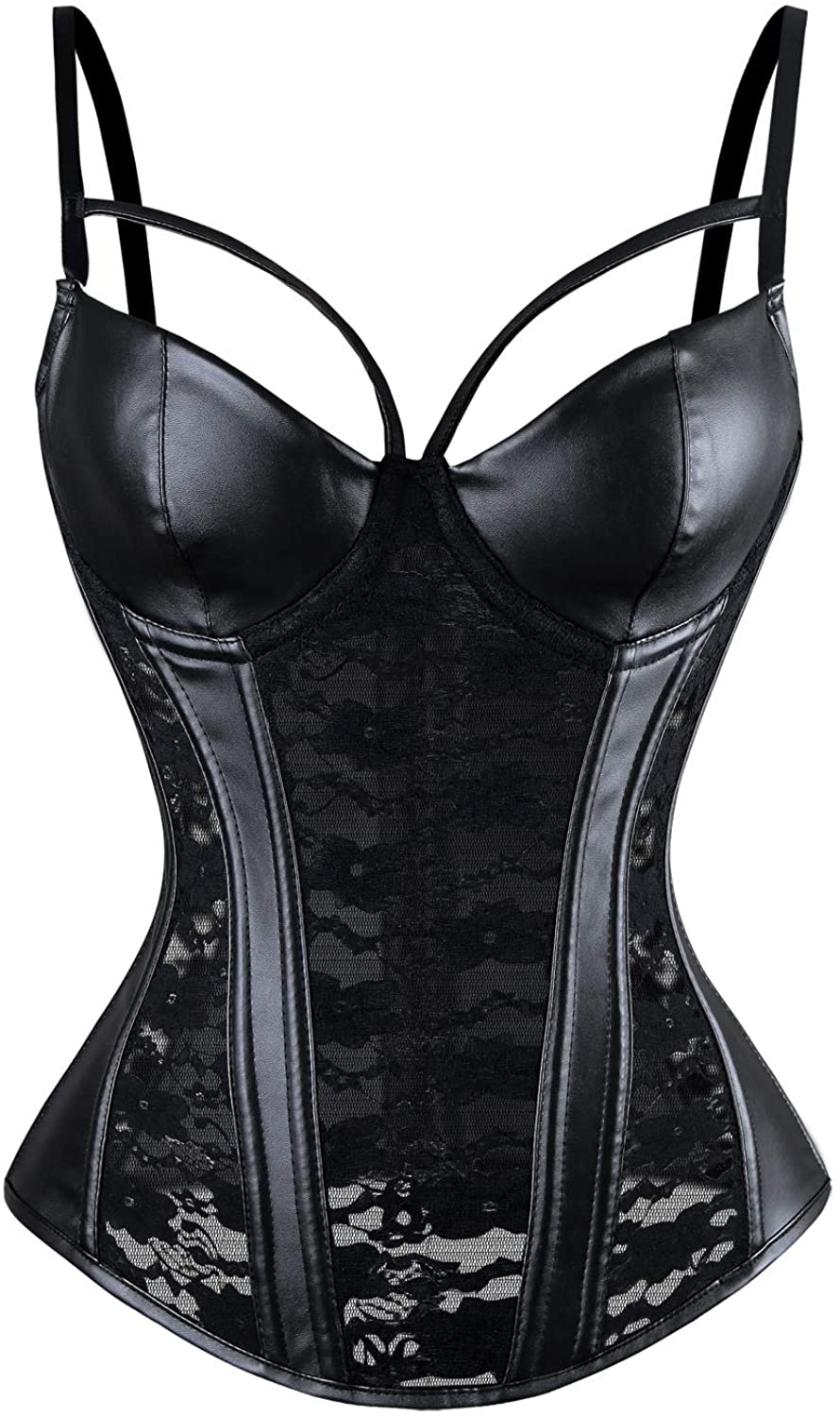 Price:$31.99 Women's Steampunk Gothic Lace Corset Bustier Faux Leather Bra Lingerie at Amazon Women’s Clothing store