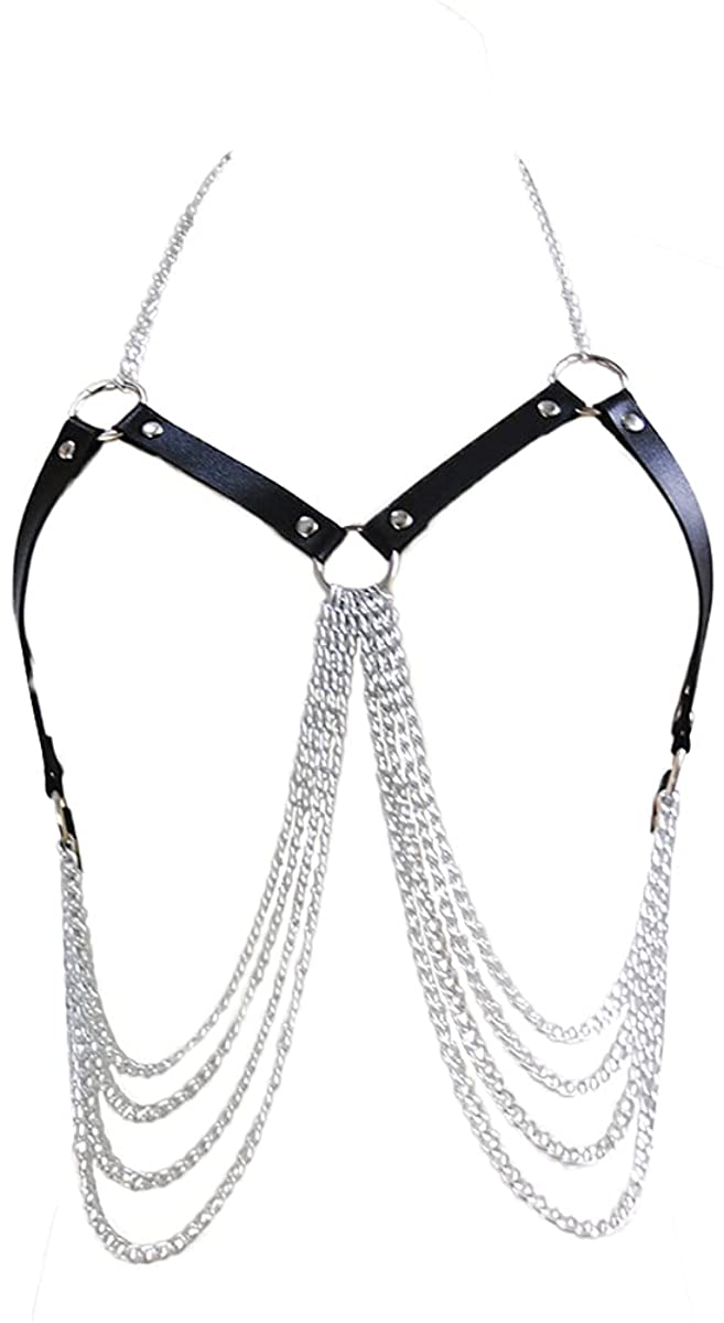 Price:$14.99 Gothic Bra Chain Sexy PU Leather Body Jewelry Punk Black Body Harness for Party Halloween Costume Accessories, Style 1 : Clothing, Shoes & Jewelry