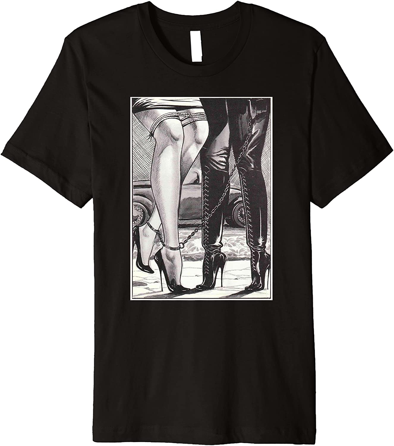 Price:$19.99 Lesbian Rope Bondage Lovers Lesbian High Heel Dominatrix Premium T-Shirt : Clothing, Shoes & Jewelry