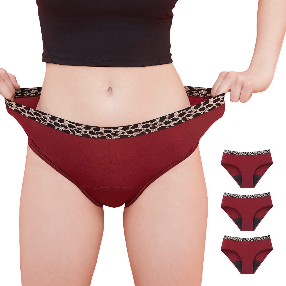 Price:$42.99 Period Underwear for Women, Leopard Waistband Stretchy Period Panties Heavy Flow with Gift Box Red/3Pack/S at Amazon Women’s Clothing store