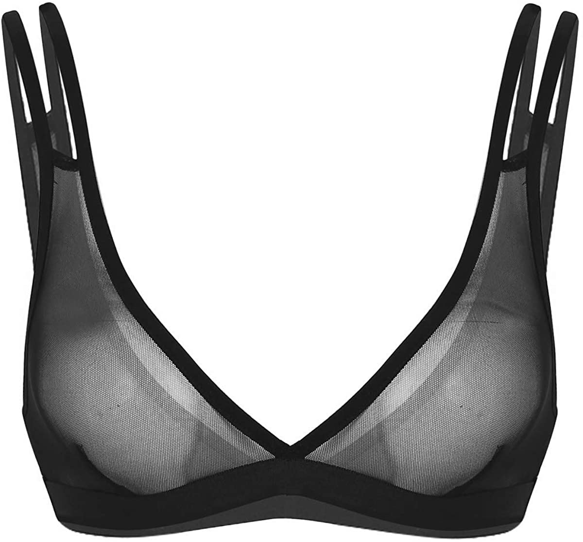 Price:$11.45 Woman Mesh Sheer Sexy Push Up Bra See-Through Wire-Free V-Neck Strappy Bralette Top Lingerie: Clothing, Shoes & Jewelry
