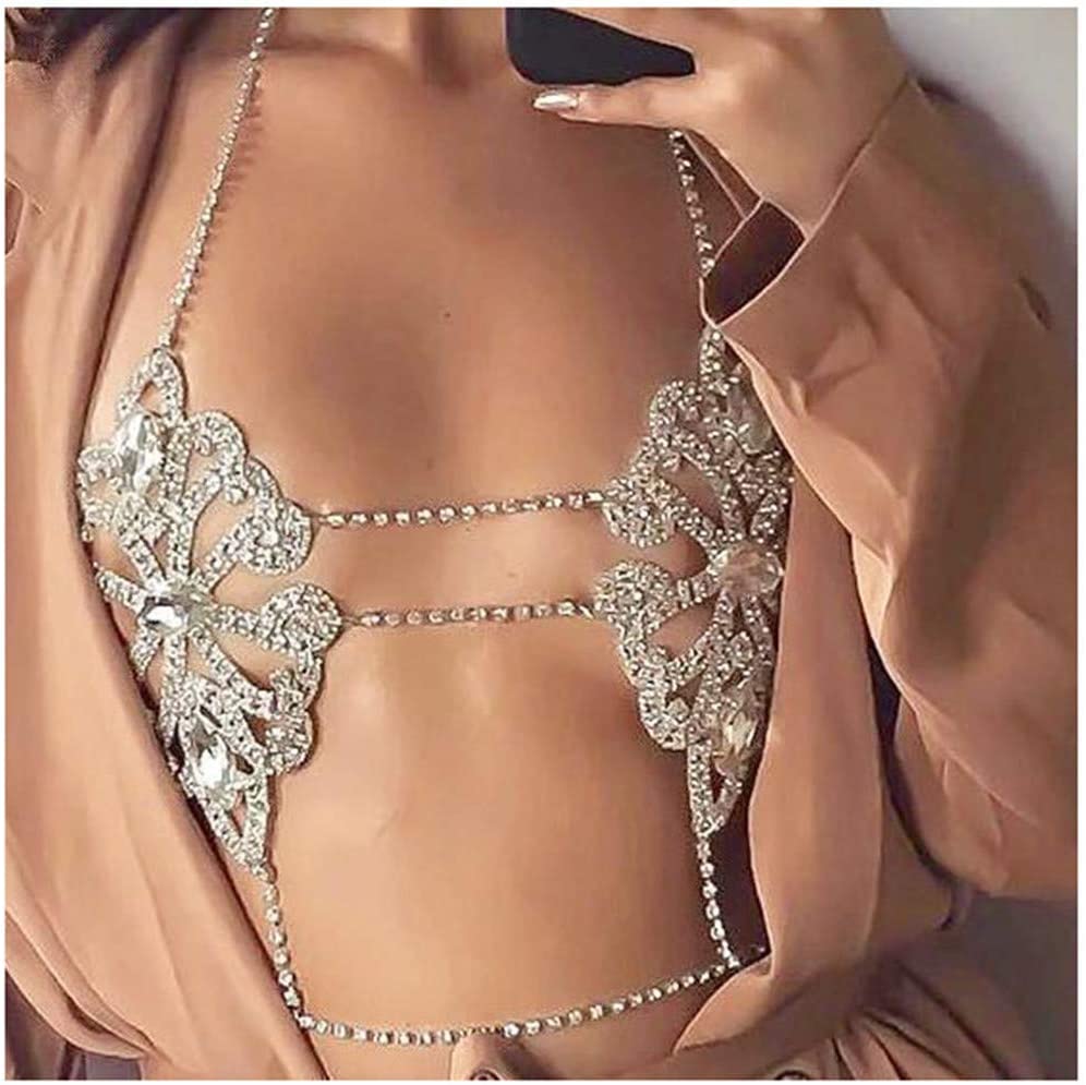 Price:$9.39 Crystal Bar Chains Body Chain Jewelry Rhinestone Bra Belly Chain Nightclub Party Beach Summer Bra for Women : Clothing, Shoes & Jewelry