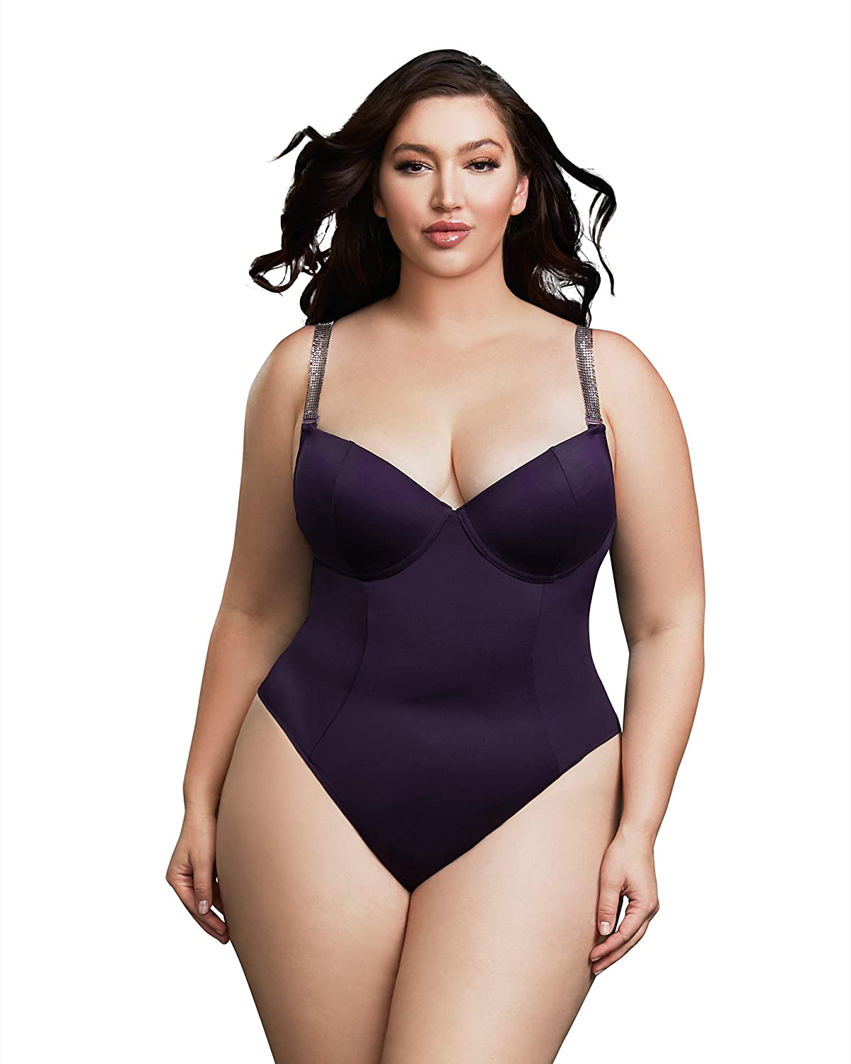 Price:$19.99 womens Plus Size Microfiber Bodysuit With Chainmail Shoulder Straps: Clothing, Shoes & Jewelry