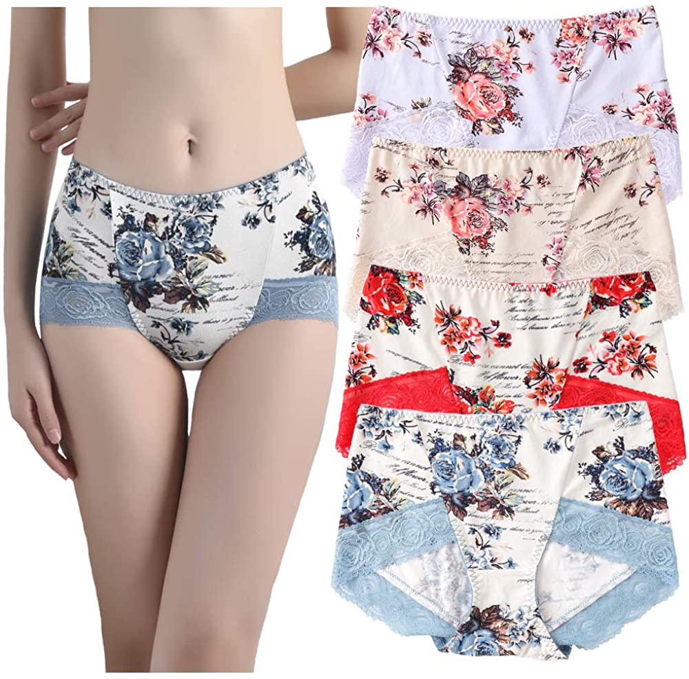 Price:$19.00 Women's Printed Cotton Boxer Briefs Sexy Lace Hip-Lifting, Breathable and Fashionable Underwear Pack of 4.(8018) at Amazon Women’s Clothing store