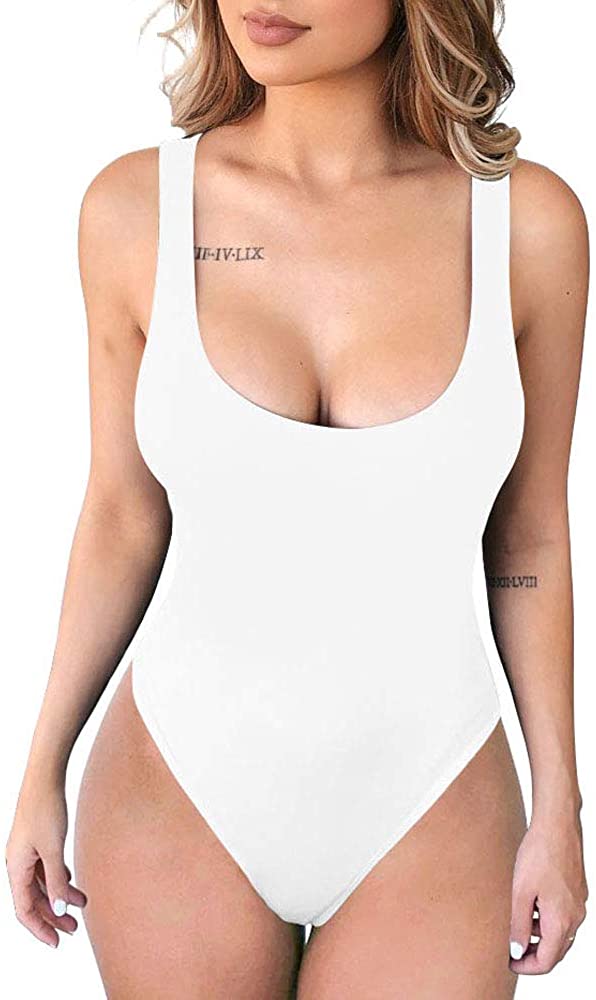 Price:$12.99 Women's Sexy Scoop Neck Sleeveless Tank Top One Piece Bodysuits at Amazon Women’s Clothing store