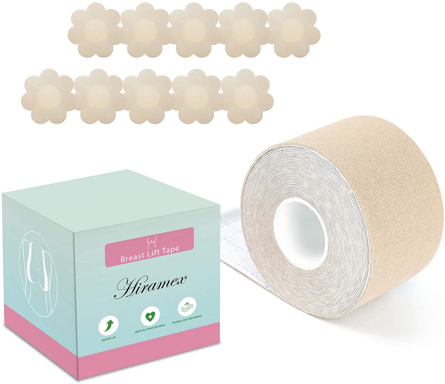 Price:$10.99 Boob Tape XL Body Tape Breast Lift Tape with 5 Pairs Adhesive Nippleless Covers at Amazon Women’s Clothing store