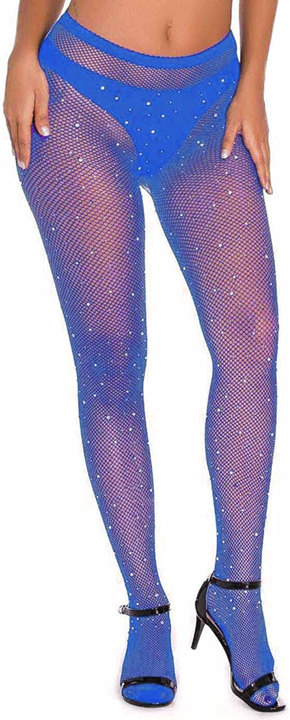 Price:$9.66 Sparkly Rhinestones Fishnet Stockings Sexy Mesh Thigh High Stockings Black High Waisted Leggings for Women (Blue) at Amazon Women’s Clothing store