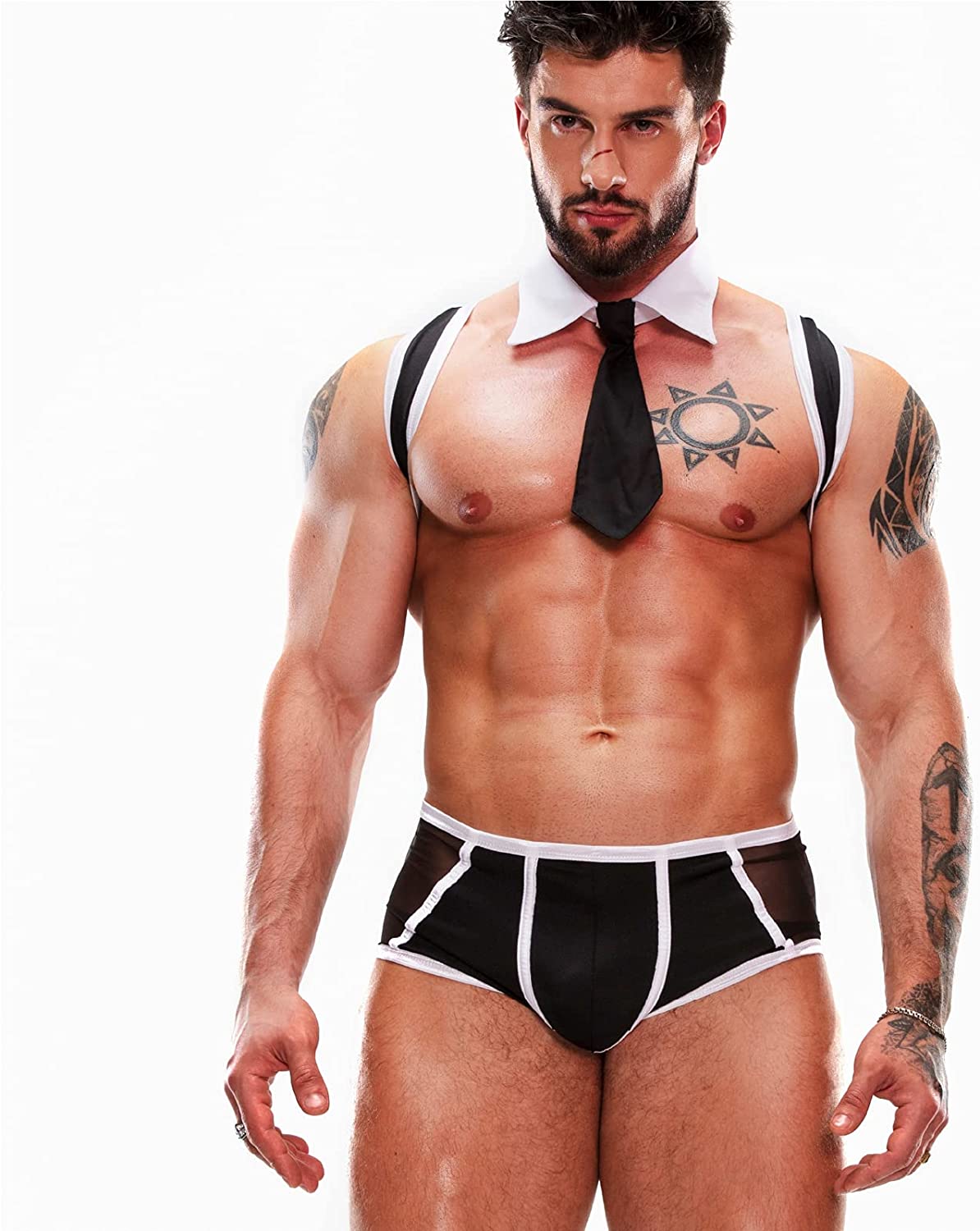 Price:$54.99 Star harness for men suit and tie sexy businessmen waiter costume crop top underwear party rave one piece set : Clothing, Shoes & Jewelry