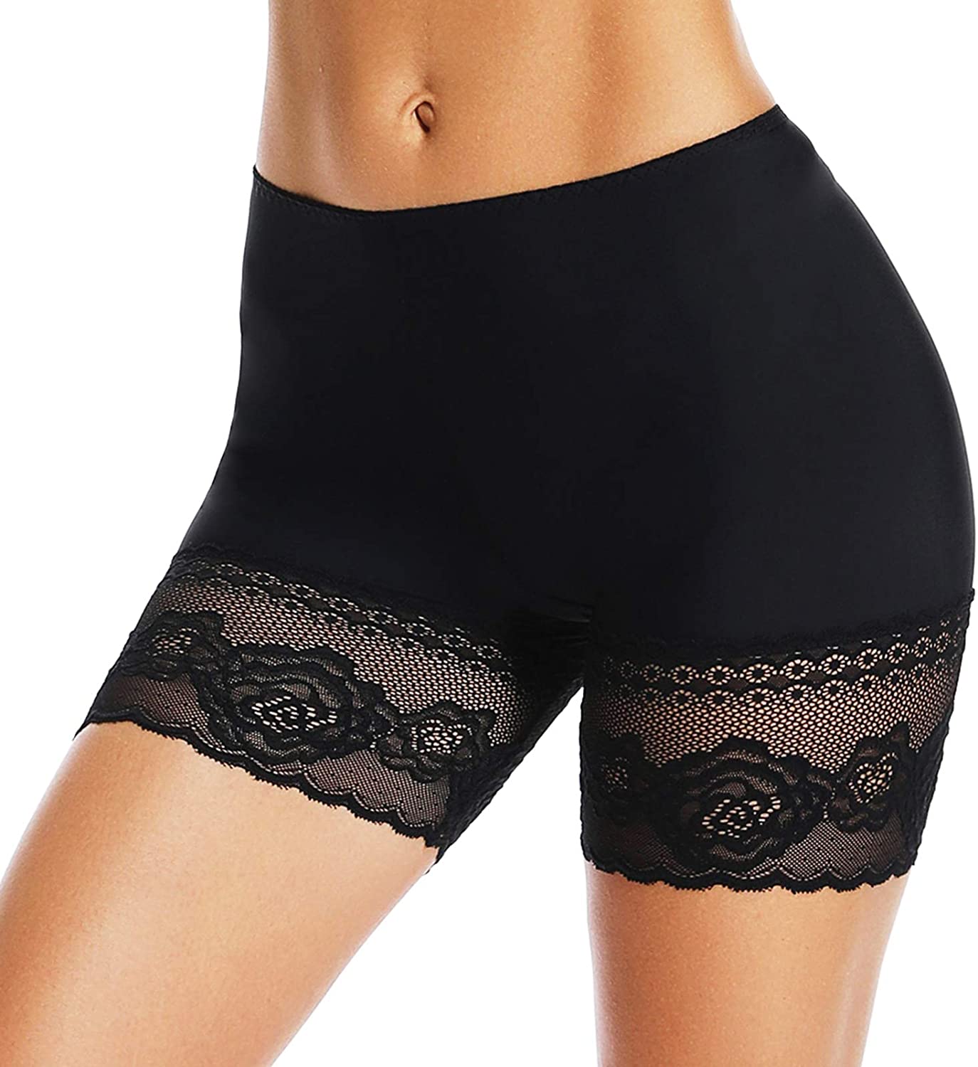 Price:$16.99 Shorts for Under Dresses Thigh Slimmer Short Panties for Women Anti Chafing Thigh Bands with Lace at Amazon Women’s Clothing store