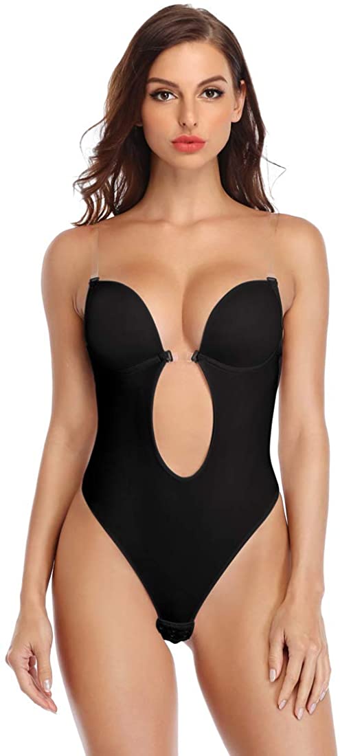 Price:$22.99 Women Plunging Deep V-Neck Strapless Backless Bodysuit Seamless Thong Full Body Shapewear for Wedding Party at Amazon Women’s Clothing store
