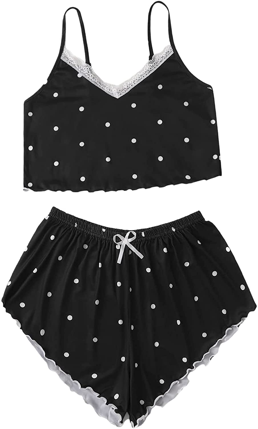 Price:$17.99 Women's 2 Pieces Polka Dot Print Cute Pajama Set Cami Top and Shorts Sleepwear at Amazon Women’s Clothing store