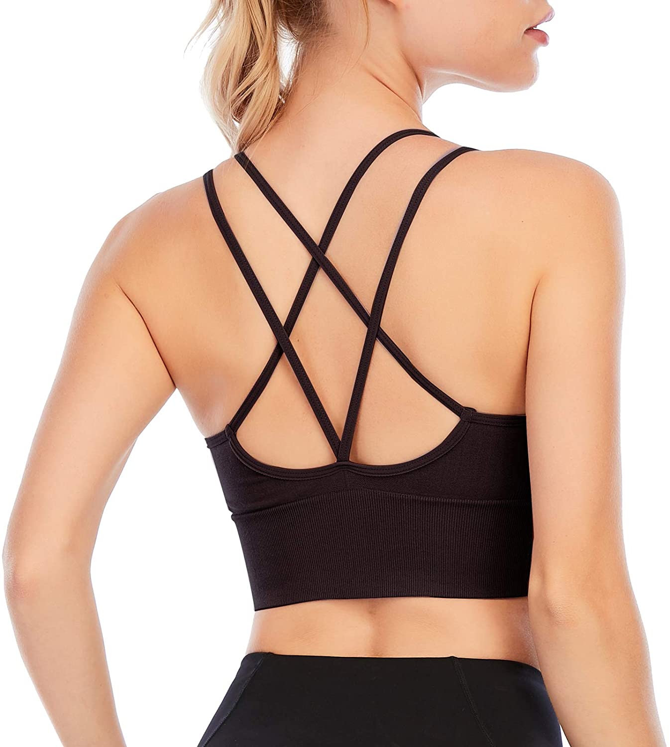Price:$15.99 Strappy Sports Bra for Women - Criss-Cross Back Padded Sports Yoga Bra at Amazon Women’s Clothing store