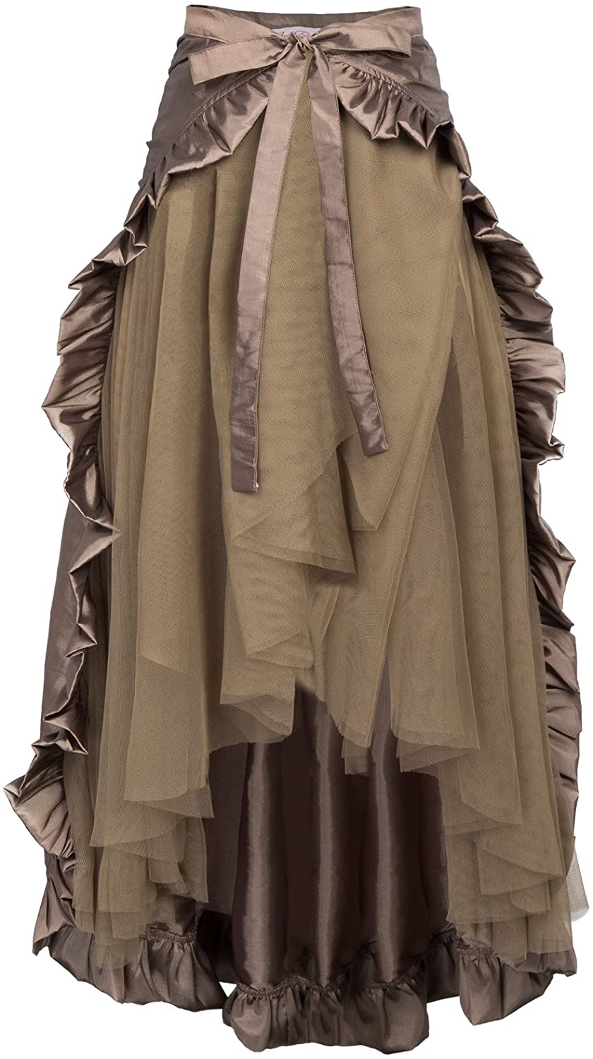 Price:$14.99 Poque Women's Steampunk Gothic Wrap Skirt Victorian Ruffles Pirate Skirt at Amazon Women’s Clothing store