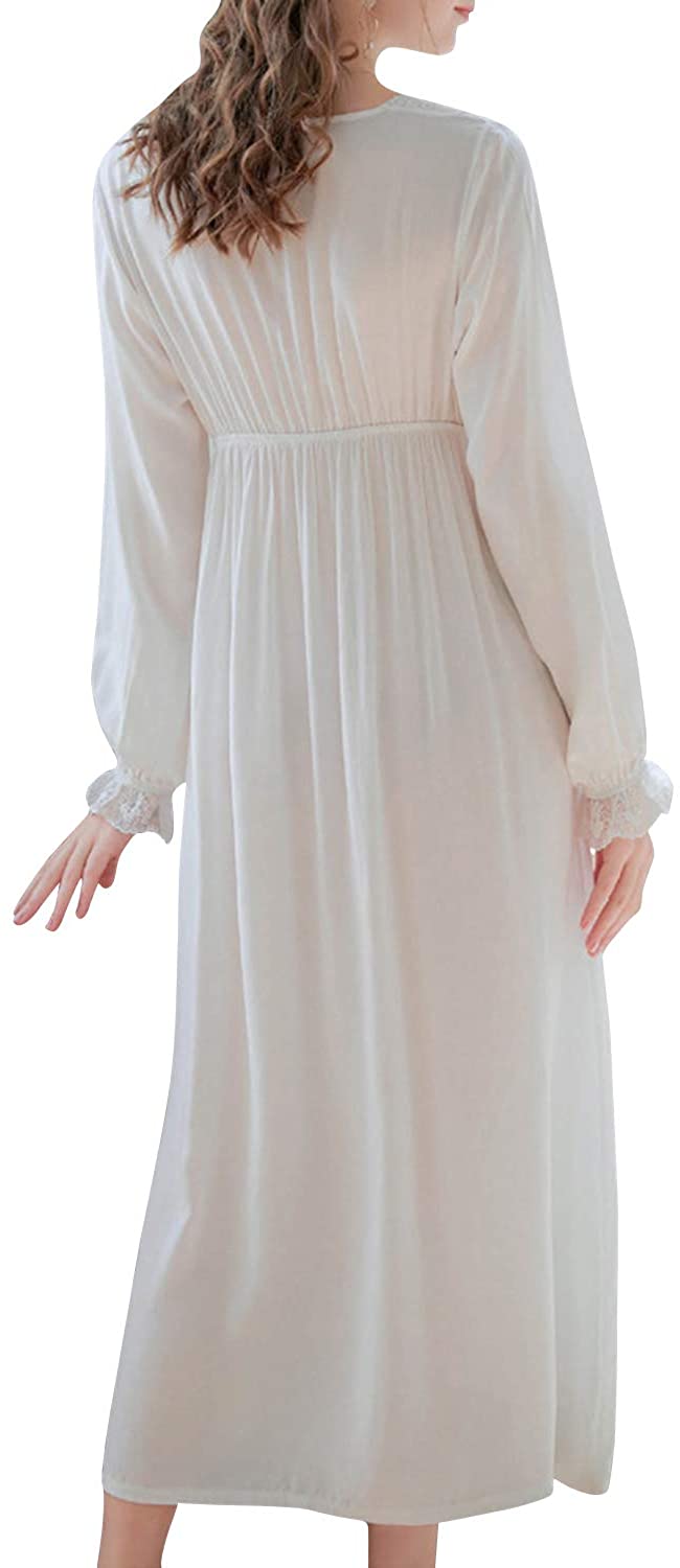Price:$27.91 FASHION Women's Vintage Victorian Nightgown Long Sleeve Lace V Neck Sleepwear Cotton Pajamas Nightwear Lounge Dress at Amazon Women’s Clothing store