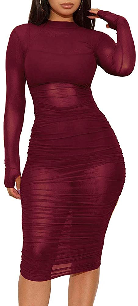 Price:$19.88 Sexy Mesh See Through Dresses Long Sleeve Midi Bodycon Party Club Dress 3 Piece Outfits with Vest Shorts : Clothing, Shoes & Jewelry