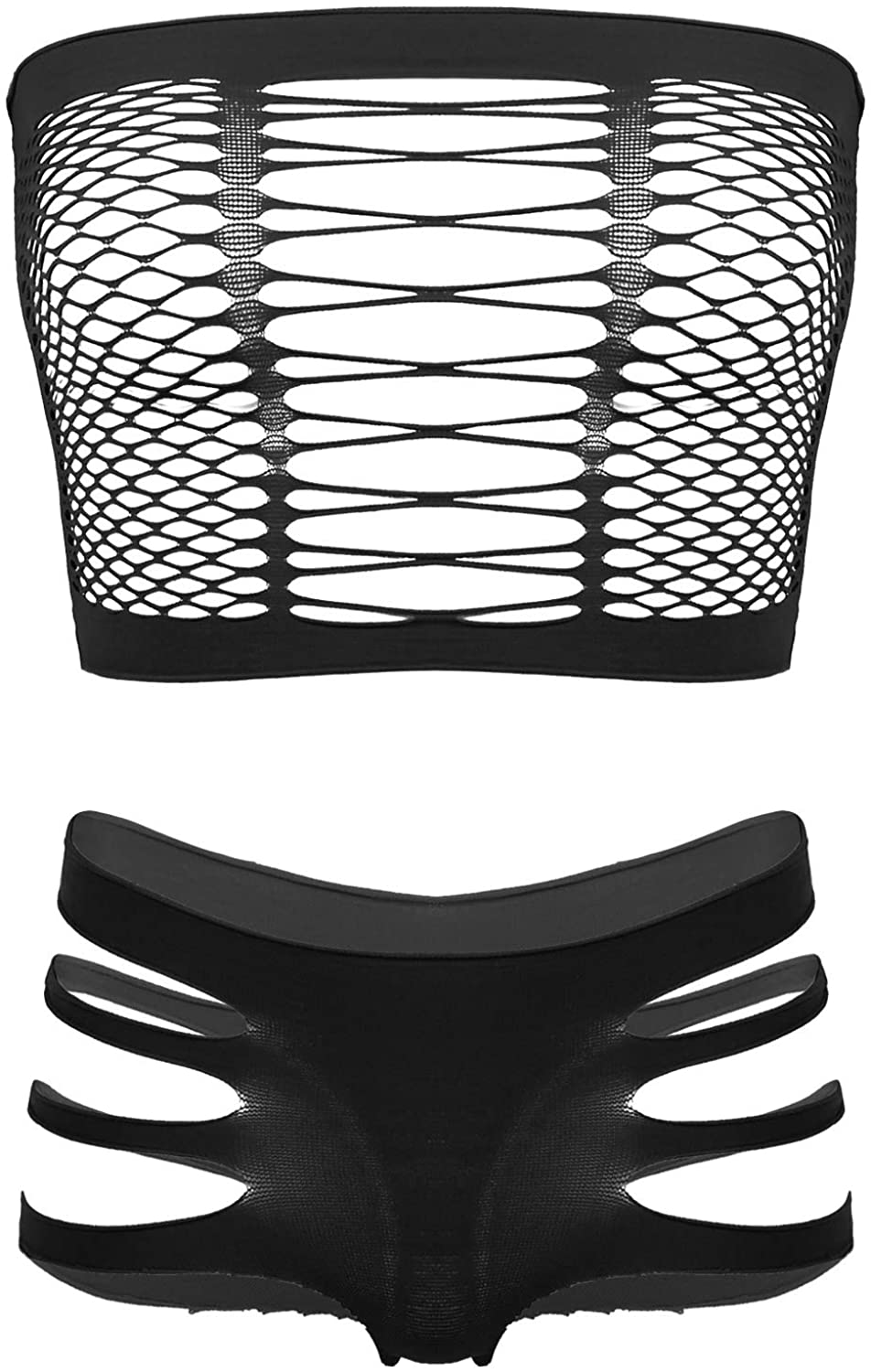 Price:$12.65 Women's Sexy Cut Out Lingerie Set Fishnet Two Piece Bra and Panty Nightwear Outfits Black One Size at Amazon Women’s Clothing store