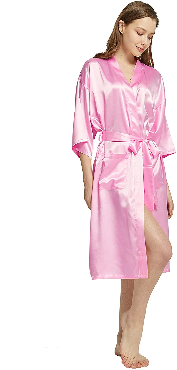 Price:$9.99 Womens Silk Robe Satin Long Kimono Bathrobe Bridesmaids Lingerie Robe Ladies Sleepwear : Clothing, Shoes & Jewelry