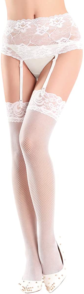 Price:$11.99 Fishnet Tights Suspender Pantyhose Thigh-High Stockings at Amazon Women’s Clothing store