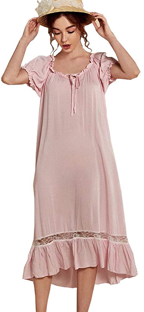 Price:$25.99 Womens' Cotton Nightgown Nightshirt Ladies Victorian Sleepwear Dress Gown Pajamas Lounger at Amazon Women’s Clothing store