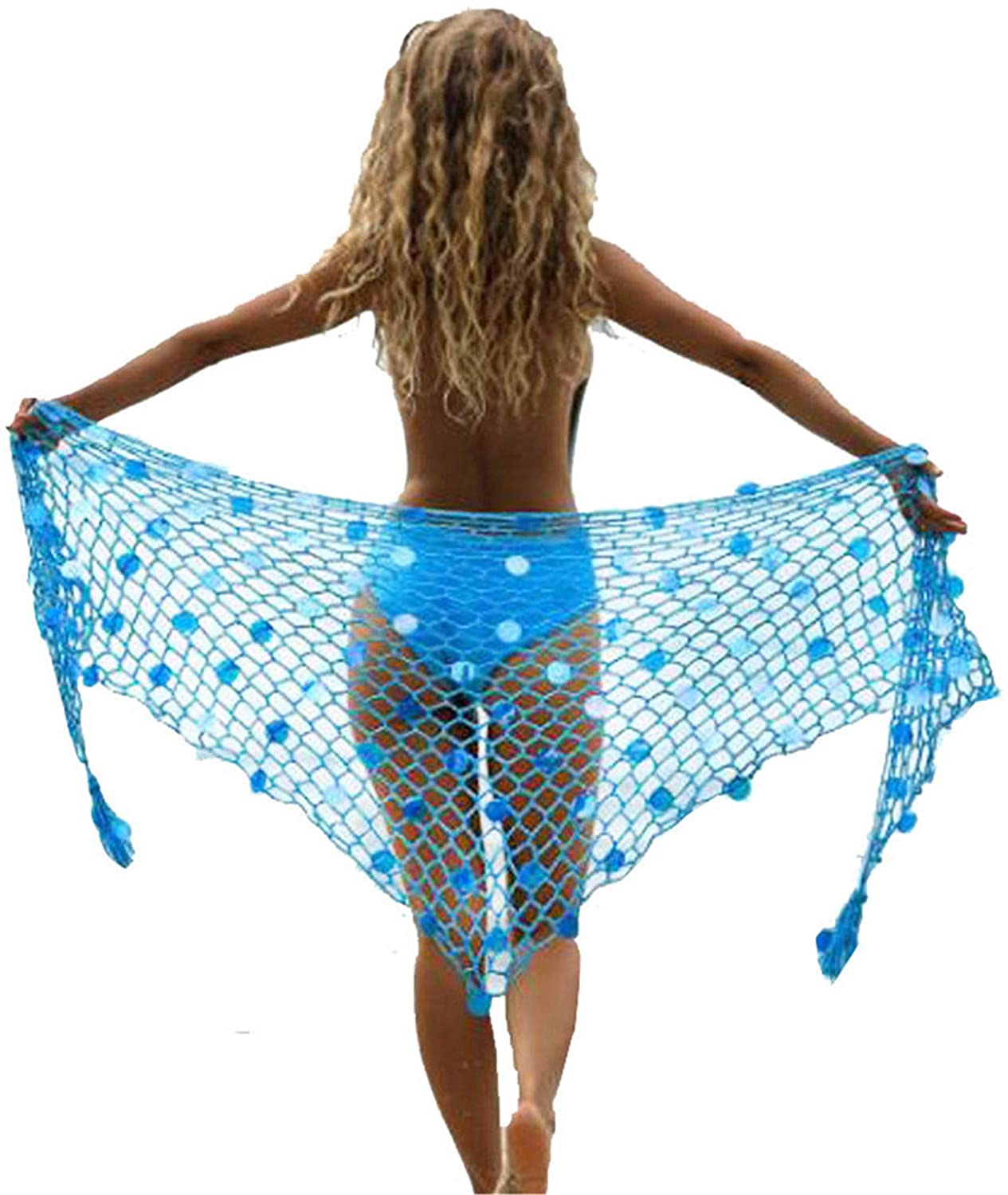 Price:$18.99 Cover Up,Sexy Fashion Beach Hand Crochet Shawl Capelet Cover Up Sunscreen Net Triangle Fishnet Skirt (SJJ9) (F) at Amazon Women’s Clothing store