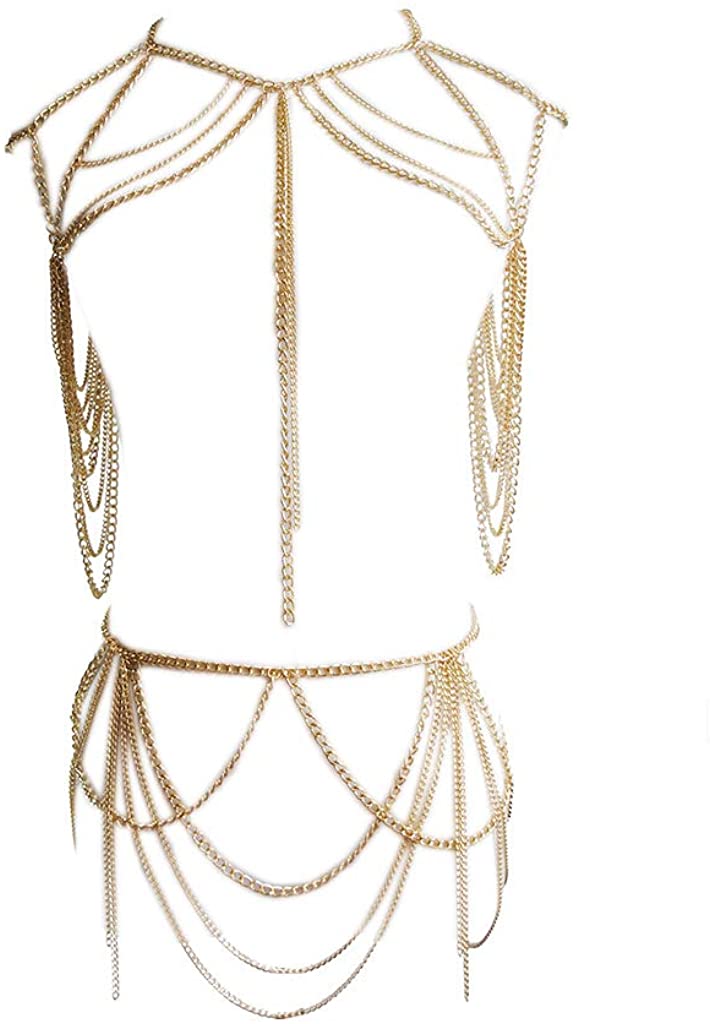 Price:$26.99 Boho Bra Body Chain Set Alloy Tassel Beach Waist Chains Fashion Body Accessories Jewelry for Women (Gold) : Clothing, Shoes & Jewelry