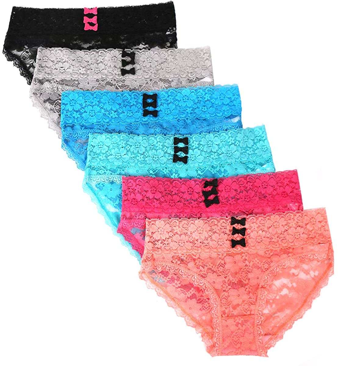 Price:$17.99 6 Pack Panties for Women Lace Breathable Underwear Mid Rise Briefs Plus Size at Amazon Women’s Clothing store